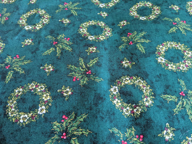 Bottle Green Christmas Wreaths Cotton Fabric Christmas Fabric, Festive Fabric, Holiday Fabric